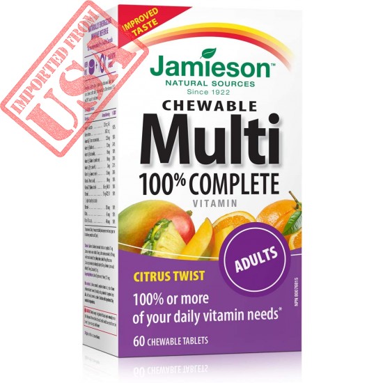 Jamieson 100% Complete Chewable Multivitamin for Adults Citrus Twist Multi, 60 chewable tablets