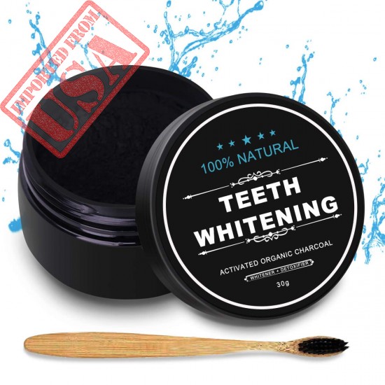 Activated Charcoal Teeth Whitening Powder Natural Coconut Teeth Whitener 1.05oz with Bamboo Brush by Nimiah