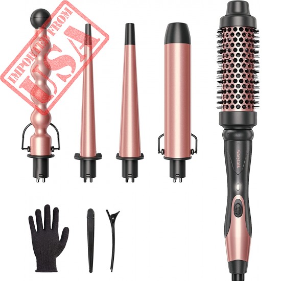 Wavytalk 5 in 1 Curling Iron,Curling Wand Set with Curling Brush and 4 Interchangeable Ceramic Curling Wand