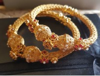 24K Gold Plated Handmade Wire Bangles studded Ruby Stones