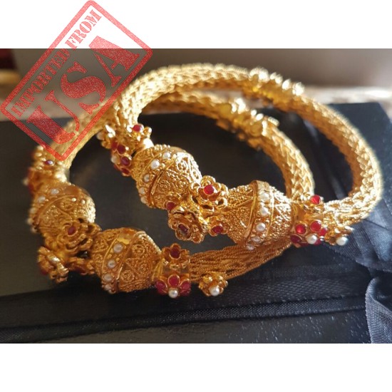 24K Gold Plated Handmade Wire Bangles studded Ruby Stones