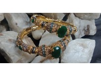 24K Gold Plated Handmade Bangles studded Emerald Stones