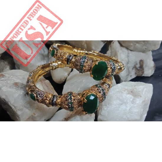24K Gold Plated Handmade Bangles studded Emerald Stones