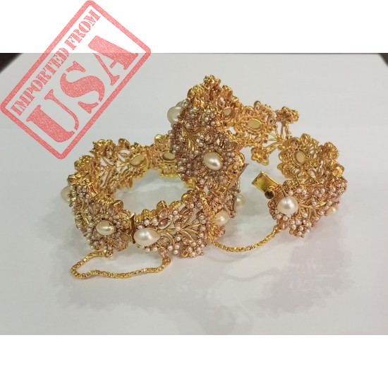 24K Gold Plated Handmade White Pearls bangles