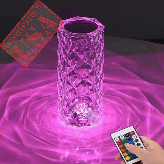 VJK Crystal Lamp Romantic LED Rose Diamond Table Lamp Color Changing RGB Night Light Remote & Touch Control Rechargeable Lamp for Bedroom Living Room Party Dinner Valentines Christmas Decor