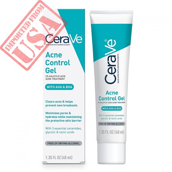 CeraVe Salicylic Acid Acne Treatment with Glycolic Acid and Lactic Acid | AHA/BHA Acne Gel for Face to Control and Clear Breakouts | Fragrance Free, Paraben Free, Oil Free & Non-Comedogenic|1.35 Ounce