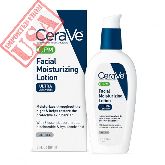 CeraVe PM Facial Moisturizing Lotion | Night Cream with Hyaluronic Acid and Niacinamide | Ultra-Lightweight, Oil-Free Moisturizer for Face | 3 Ounce