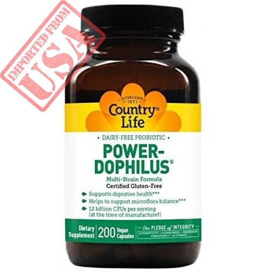 Country Life Dairy-Free Probiotic Power-Dophilus - 200 Vegan Capsules - Supports Digestive Health - 12 Billion CFU