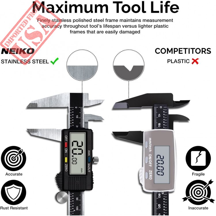 Neiko 01407A Electronic Digital Caliper Stainless Steel Body with