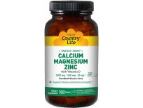 Country Life Target-Mins Calcium Magnesium Zinc w/Vitamin D 1000mg/500mg/25mg - 180 Tablets - Supports Bone & Immune