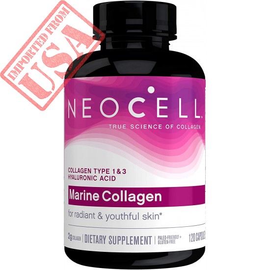 Neocell Marine Collagen, 120ct Collagen Pills with Hyaluronic Acid, Vitamin C, Magnesium, B6, B12, Zinc, and Protein, Non-GMO, Paleo Friendly, Gluten Free, Hydrates Skin (Packaging May Vary)