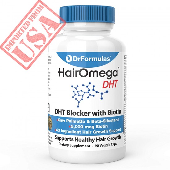 DrFormulas DHT Blocker for Men and Women | HairOmega Advanced Hair Growth Supplements with Biotin 5000 mcg | Hair Loss Vitamins Pills, 45 Day Supply