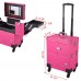 AW Pink Rolling Makeup Train Case Artist Beauty Trolley Cosmetic Organizer Box Handle Mirror 4 360-degreed Wheels