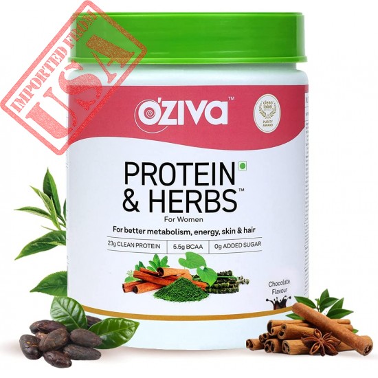 OZiva Protein & Herbs, Women with Multivitamins, Curcumin, Shatavari, Tulsi for Improved Metabolism, Hormonal Balance & Skin, Hair Health, 1.1 lbs (Chocolate, 16 Servings) (Small, 16 Servings)
