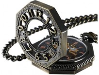 Carrie Hughes Steampunk Vintage Gold Tone Octagon Skeleton Mechanical Pocket Watch with Chain Christmas Gifts CHPW02