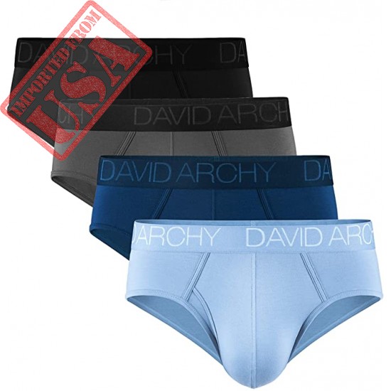 DAVID ARCHY Men's Underwear Bamboo Rayon Breathable Ultra Soft Comfort Lightweight Pouch Briefs With Fly in 4 Pack