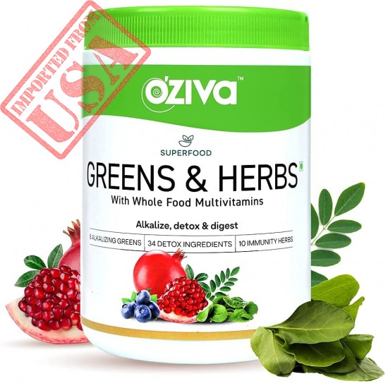 OZiva Superfood Greens & Herbs (Supergreens Powder with Chlorella, Spirulina & 34 Detox Ingredients) 250g