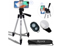 Acuvar 50" Inch Aluminum Camera Tripod with Universal Smartphone Mount + Wireless Remote Control Camera Shutter + LED Selfie Light For iPhone 11, 11 Pro, 11 Pro Max, Xs, Max, Xr, X, 8, 8+, Pixel 3, XL