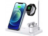 QI-EU Wireless Charger, 4 in 1 Fast Wireless Charging Station Compatible with Apple Watch Airpods Pro iPhone 12/12 Pro/11/11 Pro/8/X, Wireless Charging Stand Compatible with Samsung