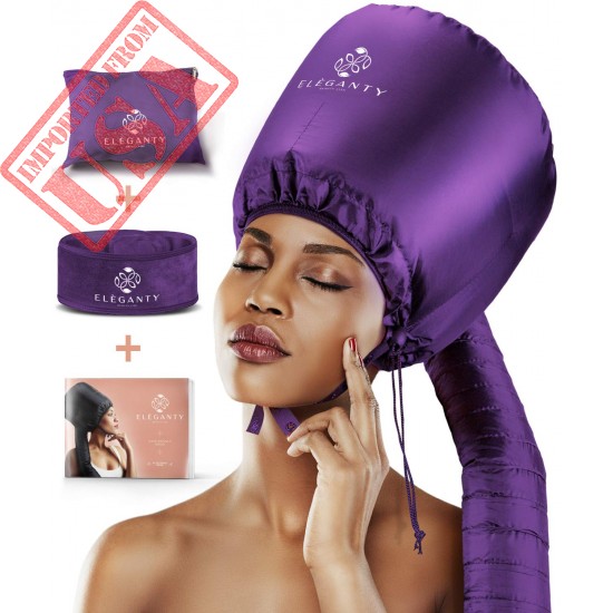 Eleganty Soft Bonnet Hood Hairdryer Attachment with Headband that Reduces Heat Around Ears and Neck to Enjoy Long Sessions - Used for Hair Styling, Deep Conditioning and Hair Drying (Purple)