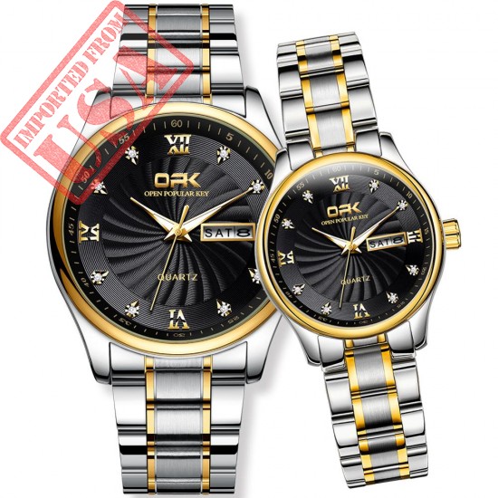 Men and Women Fashion Stainless Steel Set Watches Fashion Luxury Wristwatch Date Day Quartz Lover's Couple Watch