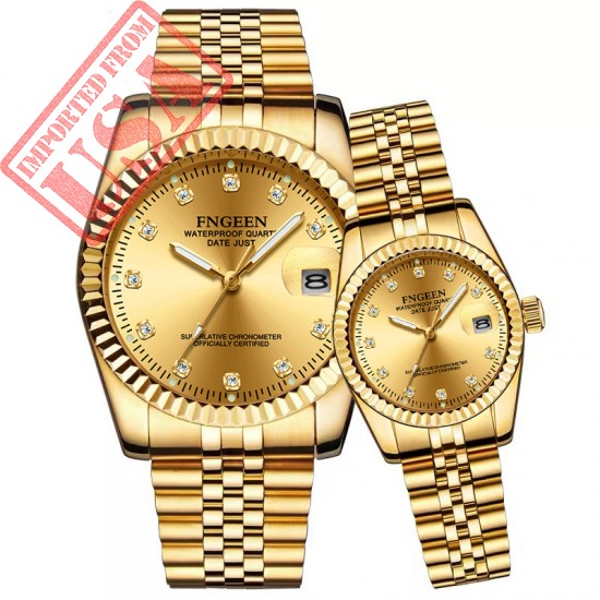 FNGEEN 3301 Men Top Brand Luxury Business Couple Watch Waterproof High-end Crystal Gold Watch Quartz Calendar Clock Wristwatches