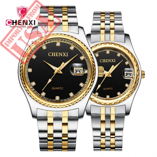 CHENXI 8204 Brand Lover's Wrist Watch Luxury Stainless Steel Belt Waterproof Date Clock Crystal Women Men Couple Quartz Watches