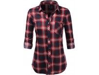 JJ Perfection Womens Long Sleeve Collared Button Down Plaid Flannel Shirt