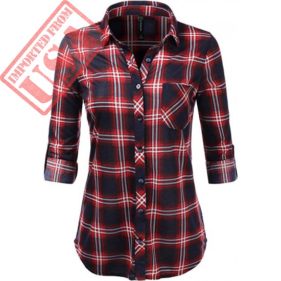 JJ Perfection Womens Long Sleeve Collared Button Down Plaid Flannel Shirt