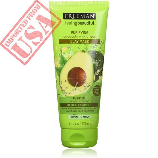 Freeman Purifying Clay Facial Mask, Oil Absorbing and Hydrating Beauty Face Mask with Avocado and Oatmeal, 6 oz