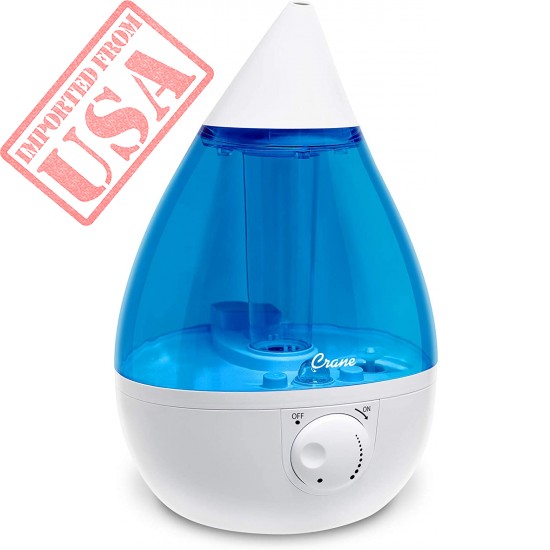 Crane Drop Ultrasonic Cool Mist Humidifier, Filter Free, 1 Gallon, 500 Sq Ft Coverage, Air Humidifier for Plants Home Bedroom Baby Nursery and Office, Blue and White