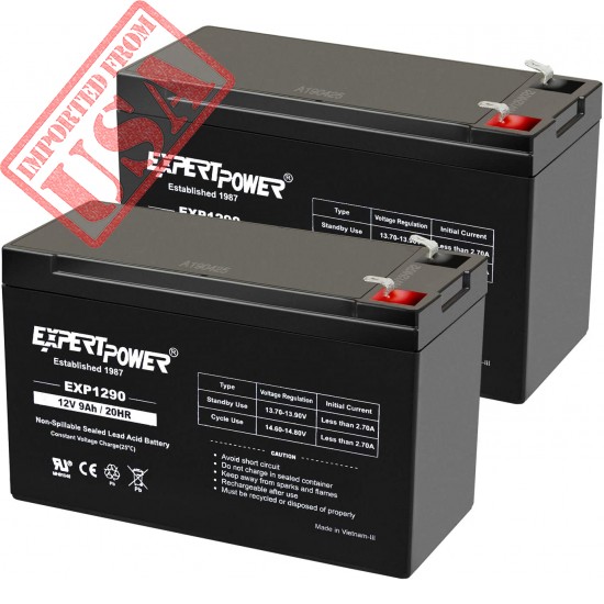 ExpertPower 12v 9ah Sealed Lead Acid Battery with F2 Terminals (.250")/2 Pack