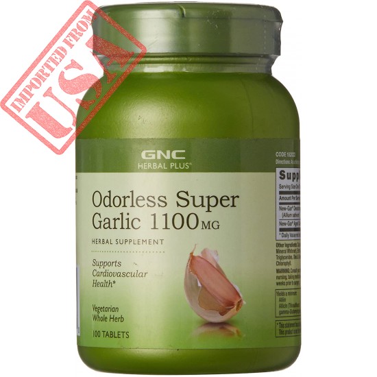 GNC Herbal Plus Odorless Super Garlic 1100mg, 100 Tablets, Supports Cardiovascular Health