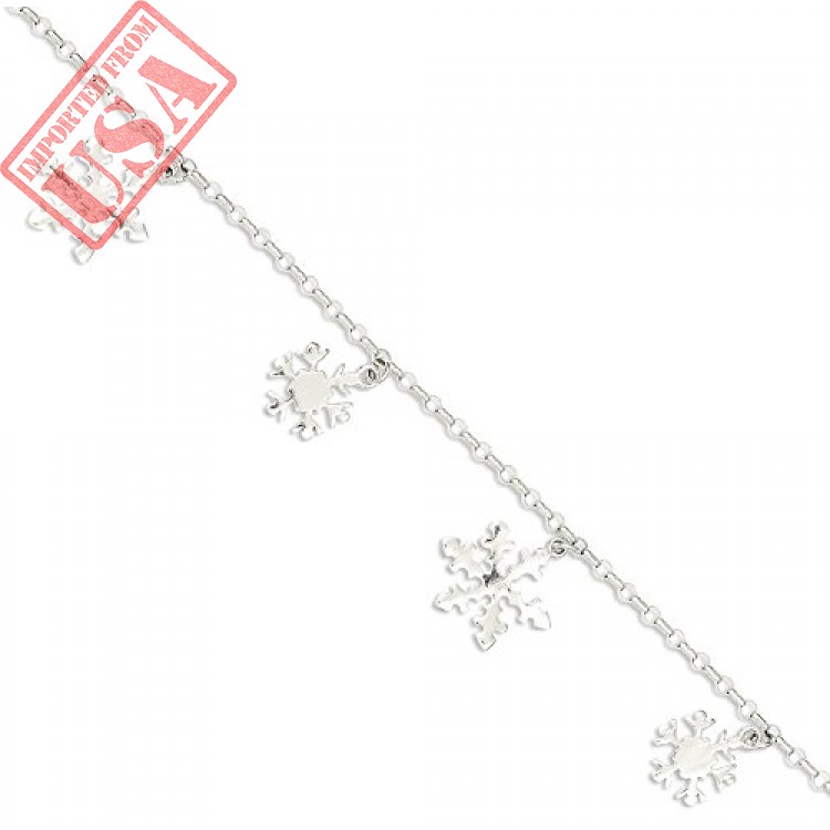 ICE CARATS 925 Sterling Silver Snowflake Bracelet 7.50 Inch Fancy Charm ...