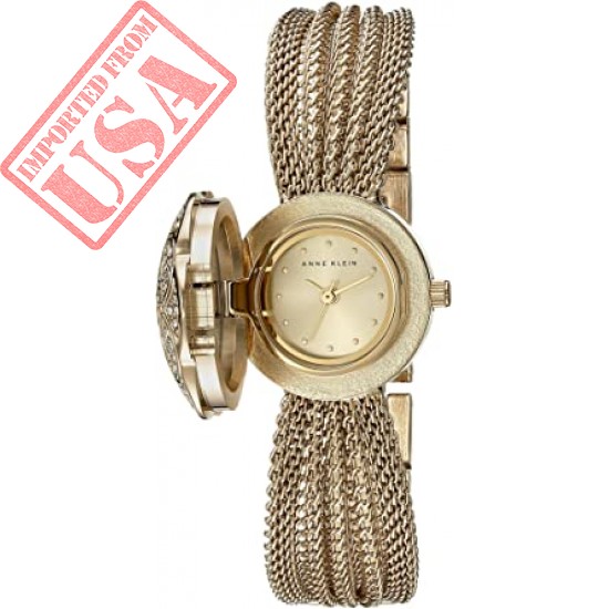 Anne Klein AK-1046CHCV Swarovski Crystal Accented Gold-Tone Covered Dial Mesh Bracelet Watch