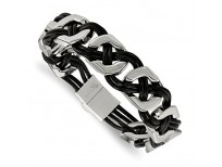 Buy ICE CARATS Stainless Steel Black Leather 8 Inch Bracelet Online in Pakistan