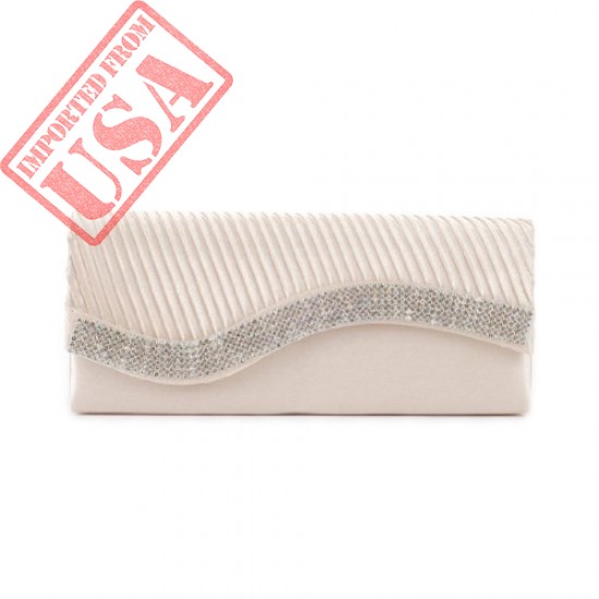 Buy Damara Womens Pleated Satin Flap Crystal Clutch Evening Bag Online in Pakistan