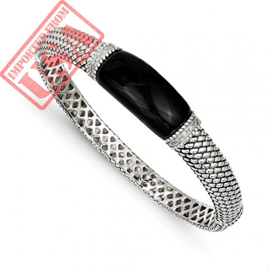 Buy ICE CARATS 925 Sterling Silver Black Onyx Diamond Bangle Bracelet Online in Pakistan