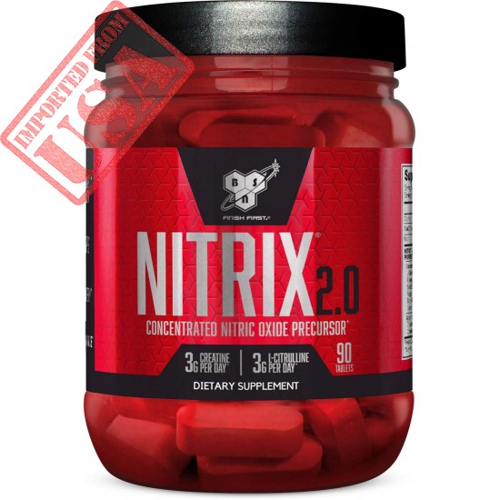 BSN NITRIX 2.0 - Nitric Oxide Precursors, 3g Creatine, 3g L Citrulline - Supports Workout Performance, Pumps, Muscle Recovery and Endurance - 90 Tablets