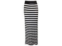 The Home of Fashion New Womens Black and White Horizontal Striped Stretchy Jersey Maxi Dress Skirt Size 8-14