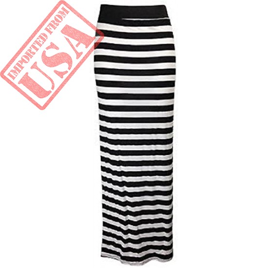 The Home of Fashion New Womens Black and White Horizontal Striped Stretchy Jersey Maxi Dress Skirt Size 8-14