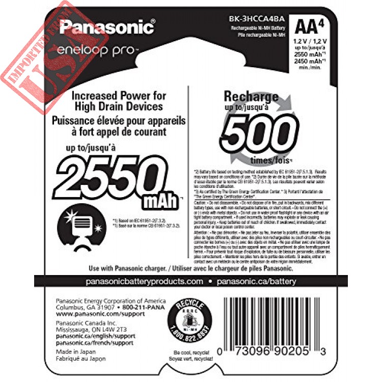  Panasonic BK-3HCCA4BA eneloop pro AA High-Capacity Ni-MH  Pre-Charged Rechargeable Batteries, 4-Battery Pack : PANASONIC: Health &  Household