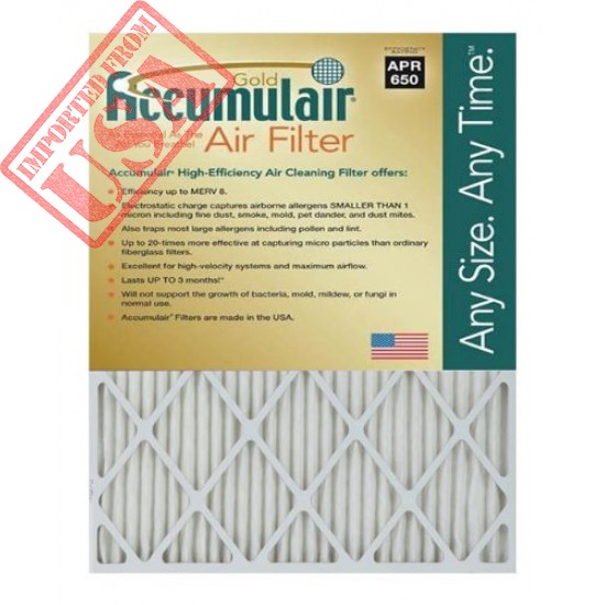 Original Accumulair Gold 19.88x21.5x1, MERV 8 Air Filter/Furnace Filters Sale in Pakistan