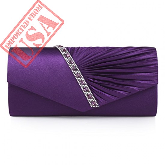 Buy Damara Womens Pleated Crystal-Studded Satin Handbag Evening Clutch Online in Pakistan