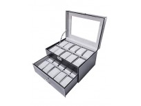 Sodynee® Black Pu Leather 20 Grid Jewelry Watch Display Organizer Gloss Top Box Case Large