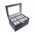 Sodynee® Black Pu Leather 20 Grid Jewelry Watch Display Organizer Gloss Top Box Case Large