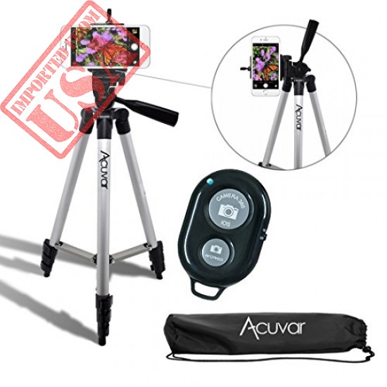 Acuvar 50" Inch Aluminum Camera Tripod with Universal Smartphone Mount and Wireless Remote Control Camera Shutter for All Smartphones