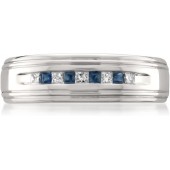 14k White Gold Princess-cut Diamond & Blue Sapphire Men's Wedding Band Ring (1/4 cttw, H-I, I1-I2)