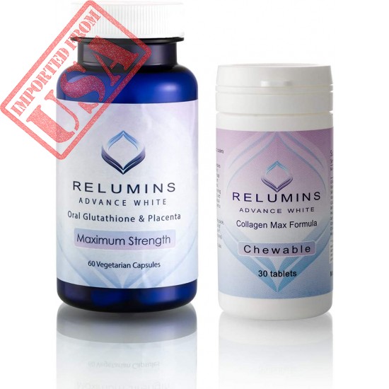 Authentic Relumins Oral Glutathione & Collagen Stack - Advance White Oral Glutathione & Advance White Collagen Max Chewables - New and Improved Now with Rose Hips