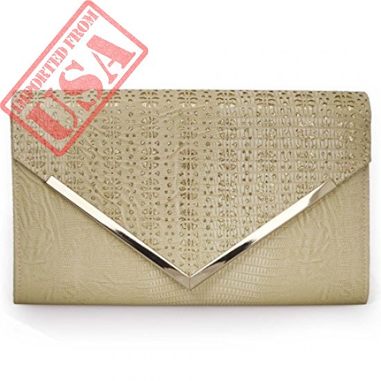 Buy BMC Womens Pale Khaki PU Leather Alligator Skin Pattern Clutch Online in Pakistan